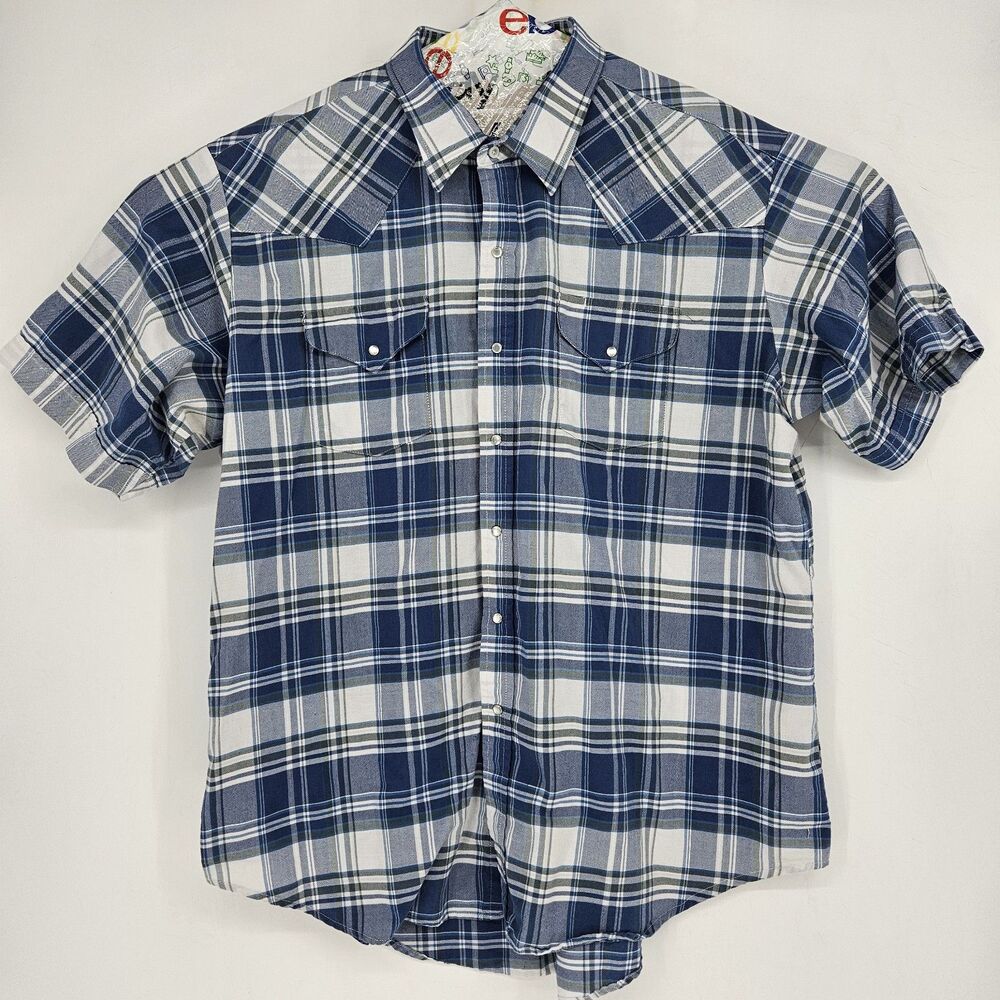 Ely Cattleman Shirt Mens‎ XXL Blue White Plaid Western Rodeo Wrinkle Resistant